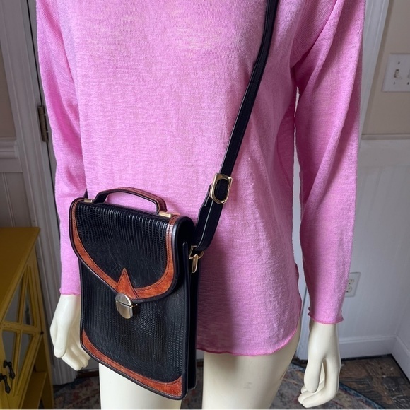 vintage D Brev Alligator Leather black & rust brown Crossbody - Picture 12 of 13